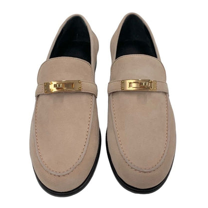 Hermes D'esting Loafers Leather Shoes Suede Pink Unused Moccasin Flat Shoes