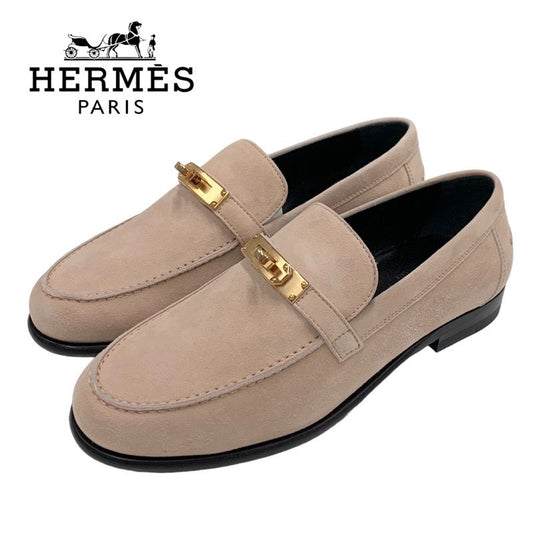 Hermes D'esting Loafers Leather Shoes Suede Pink Unused Moccasin Flat Shoes