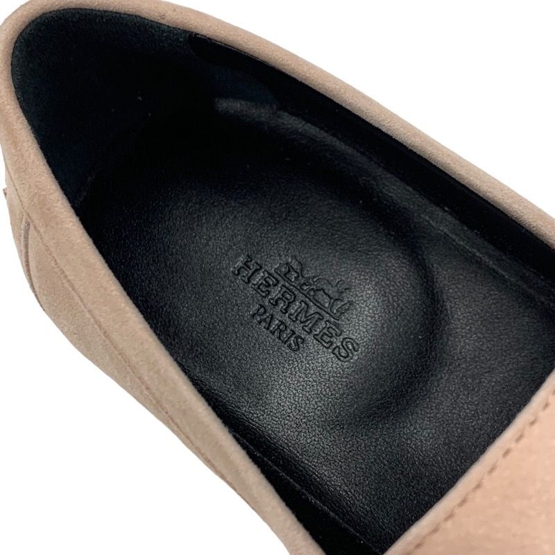 Hermes D'esting Loafers Leather Shoes Suede Pink Unused Moccasin Flat Shoes