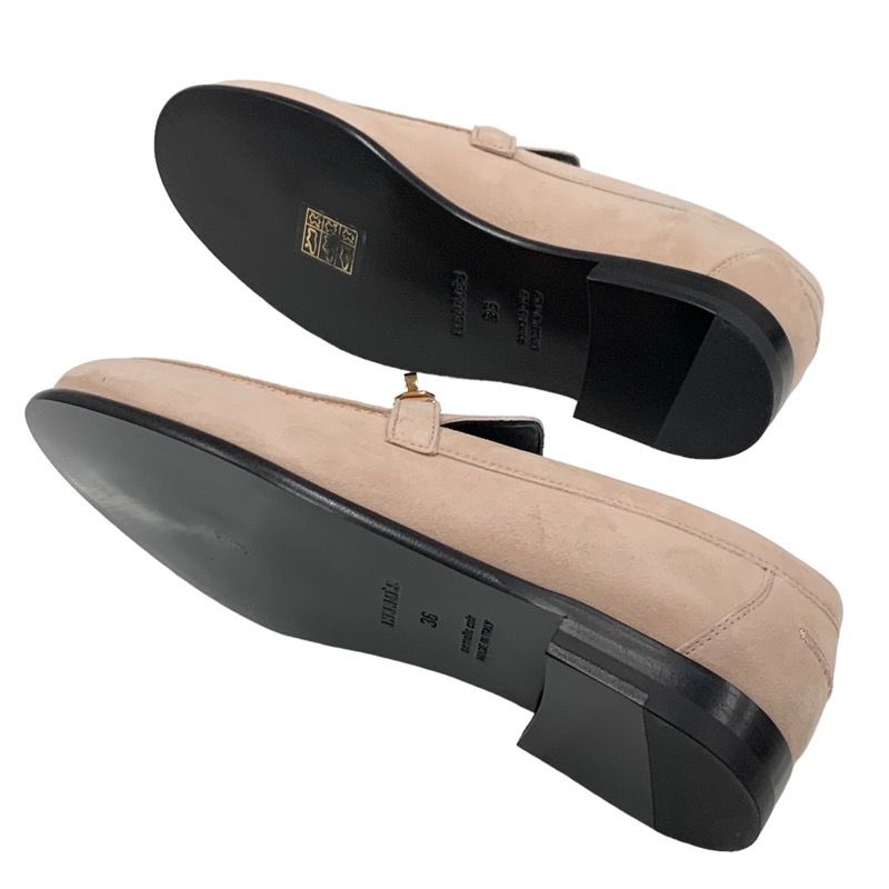 Hermes D'esting Loafers Leather Shoes Suede Pink Unused Moccasin Flat Shoes