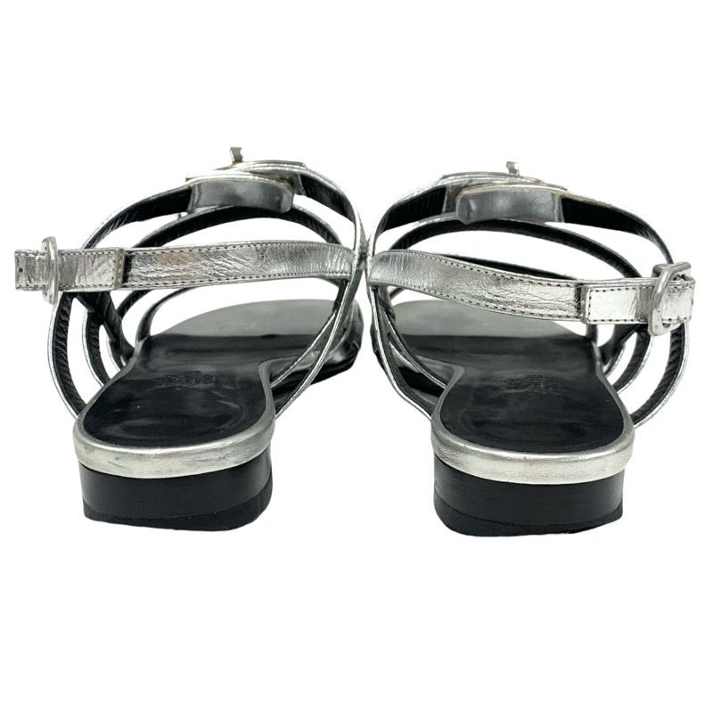 Hermes Transat Sandals Shoes Leather Silver Flat Sandals Kelly Hardware