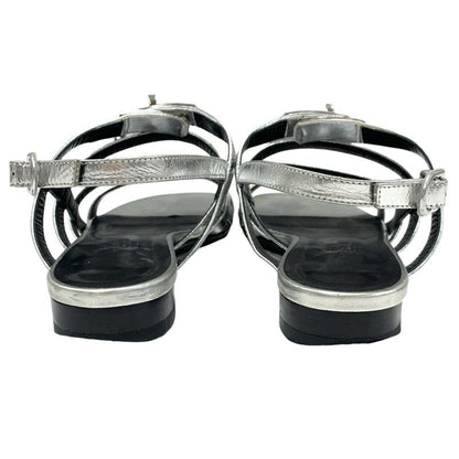 Hermes Transat Sandals Shoes Leather Silver Flat Sandals Kelly Hardware