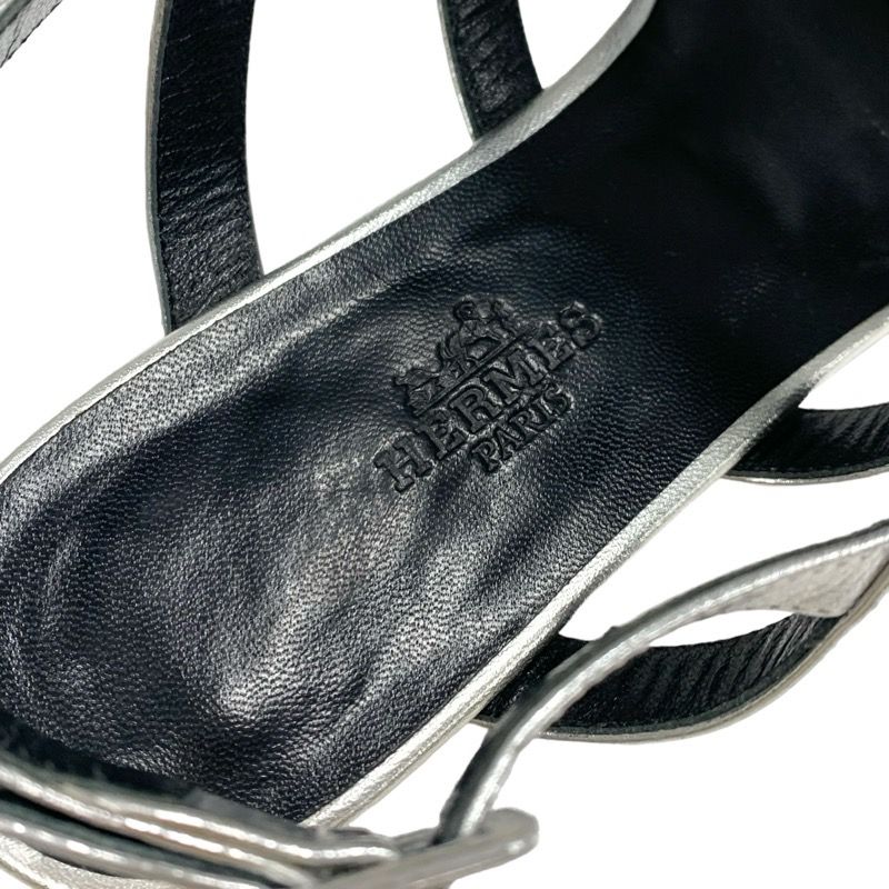 Hermes Transat Sandals Shoes Leather Silver Flat Sandals Kelly Hardware