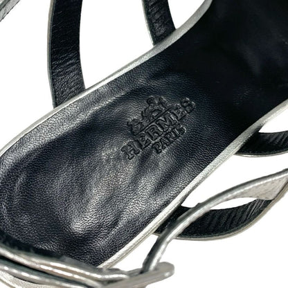 Hermes Transat Sandals Shoes Leather Silver Flat Sandals Kelly Hardware
