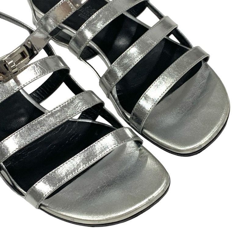 Hermes Transat Sandals Shoes Leather Silver Flat Sandals Kelly Hardware
