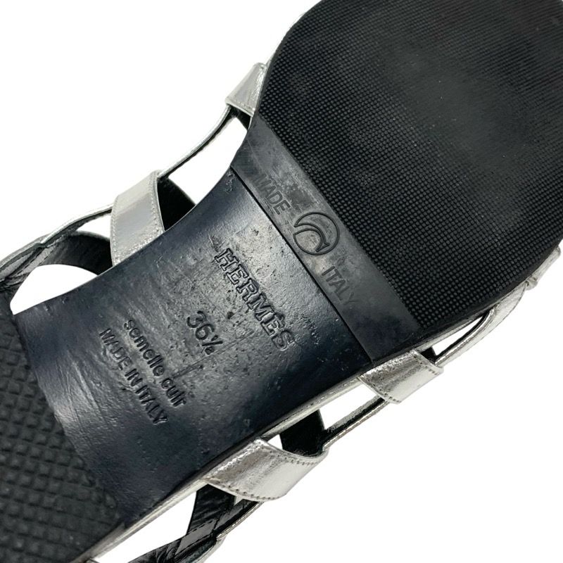 Hermes Transat Sandals Shoes Leather Silver Flat Sandals Kelly Hardware