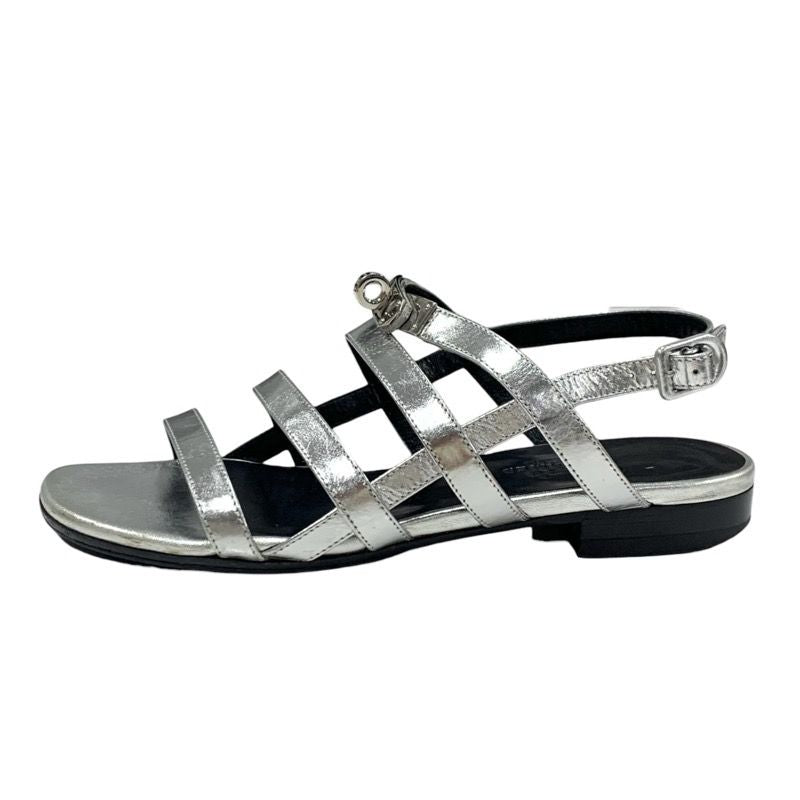 Hermes Transat Sandals Shoes Leather Silver Flat Sandals Kelly Hardware