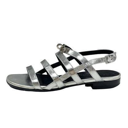 Hermes Transat Sandals Shoes Leather Silver Flat Sandals Kelly Hardware