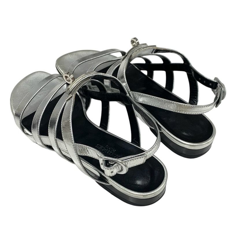 Hermes Transat Sandals Shoes Leather Silver Flat Sandals Kelly Hardware