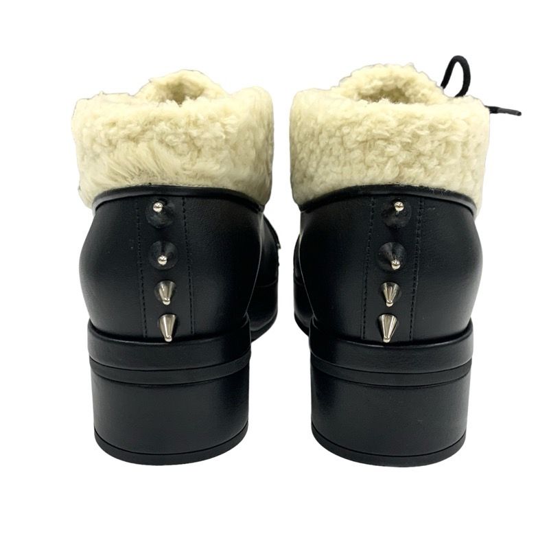 Gucci Boots Short Boots Shoes Leather Shearling Black Unused Studs Lace Up Boa