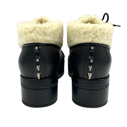 Gucci Boots Short Boots Shoes Leather Shearling Black Unused Studs Lace Up Boa