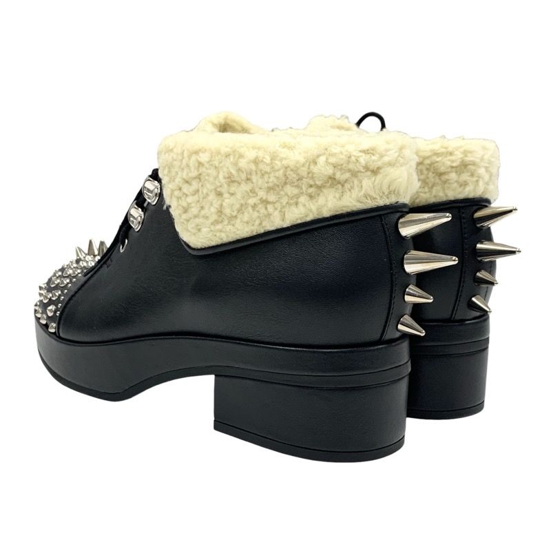 Gucci Boots Short Boots Shoes Leather Shearling Black Unused Studs Lace Up Boa