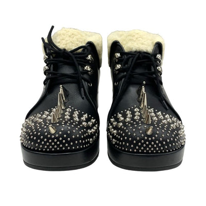 Gucci Boots Short Boots Shoes Leather Shearling Black Unused Studs Lace Up Boa