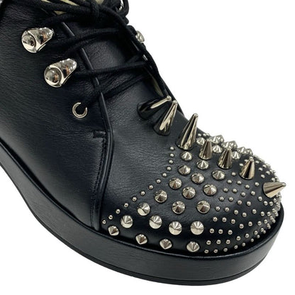 Gucci Boots Short Boots Shoes Leather Shearling Black Unused Studs Lace Up Boa