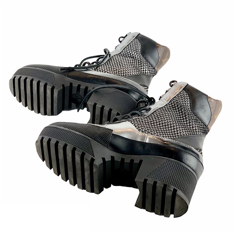 Louis Vuitton Lowry Line Boots Short Boots Shoes Black Metallic Silver Ankle