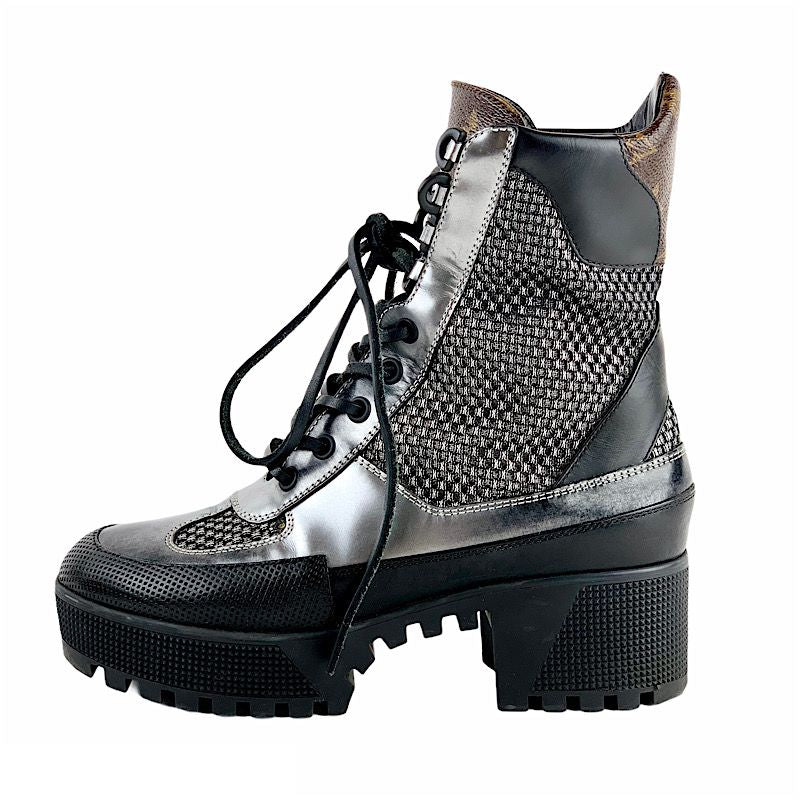 Louis Vuitton Lowry Line Boots Short Boots Shoes Black Metallic Silver Ankle