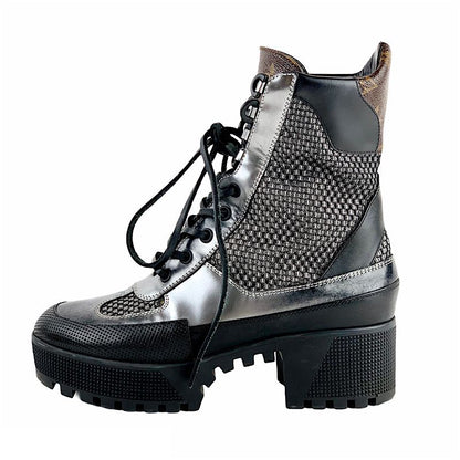 Louis Vuitton Lowry Line Boots Short Boots Shoes Black Metallic Silver Ankle