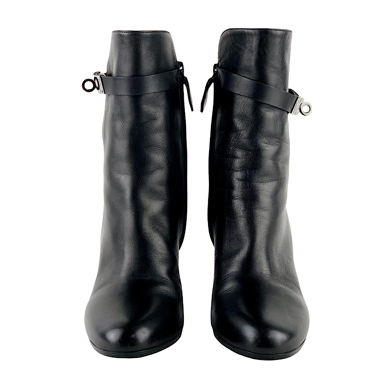 Hermes Boots Short Boots Shoes Leather Black Kelly Hardware