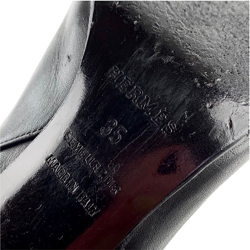 Hermes Boots Short Boots Shoes Leather Black Kelly Hardware