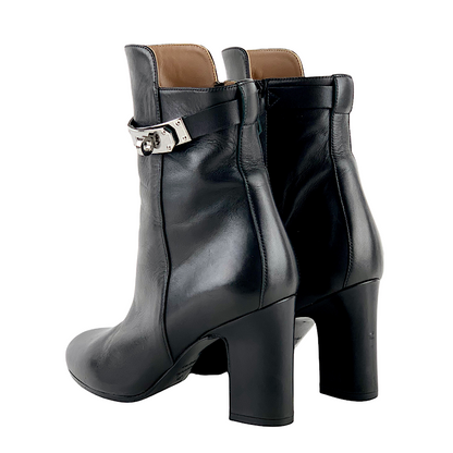 Hermes Boots Short Boots Shoes Leather Black Kelly Hardware