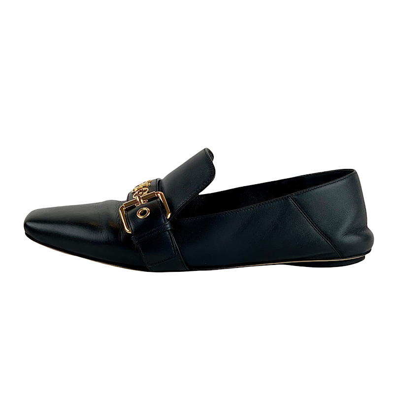 Louis Vuitton Loafers Leather Shoes Leather Black Flat Shoes Monogram Belt