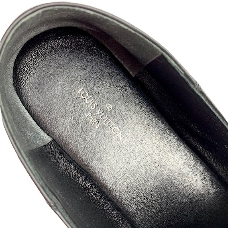 Louis Vuitton Loafers Leather Shoes Leather Black Flat Shoes Monogram Belt