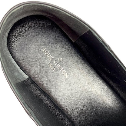Louis Vuitton Loafers Leather Shoes Leather Black Flat Shoes Monogram Belt