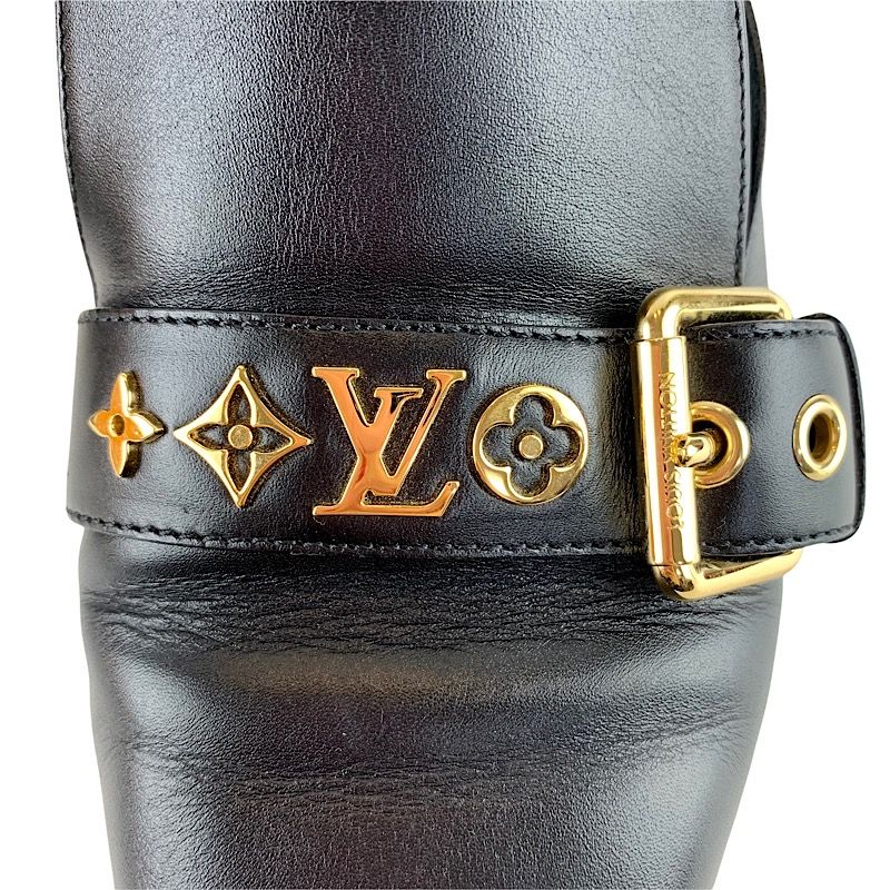 Louis Vuitton Loafers Leather Shoes Leather Black Flat Shoes Monogram Belt