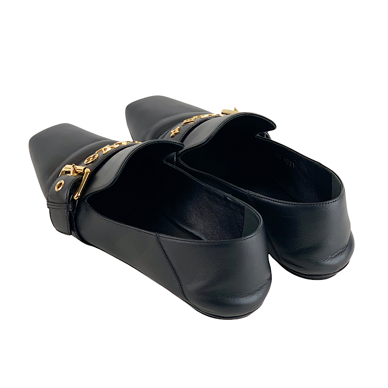 Louis Vuitton Loafers Leather Shoes Leather Black Flat Shoes Monogram Belt