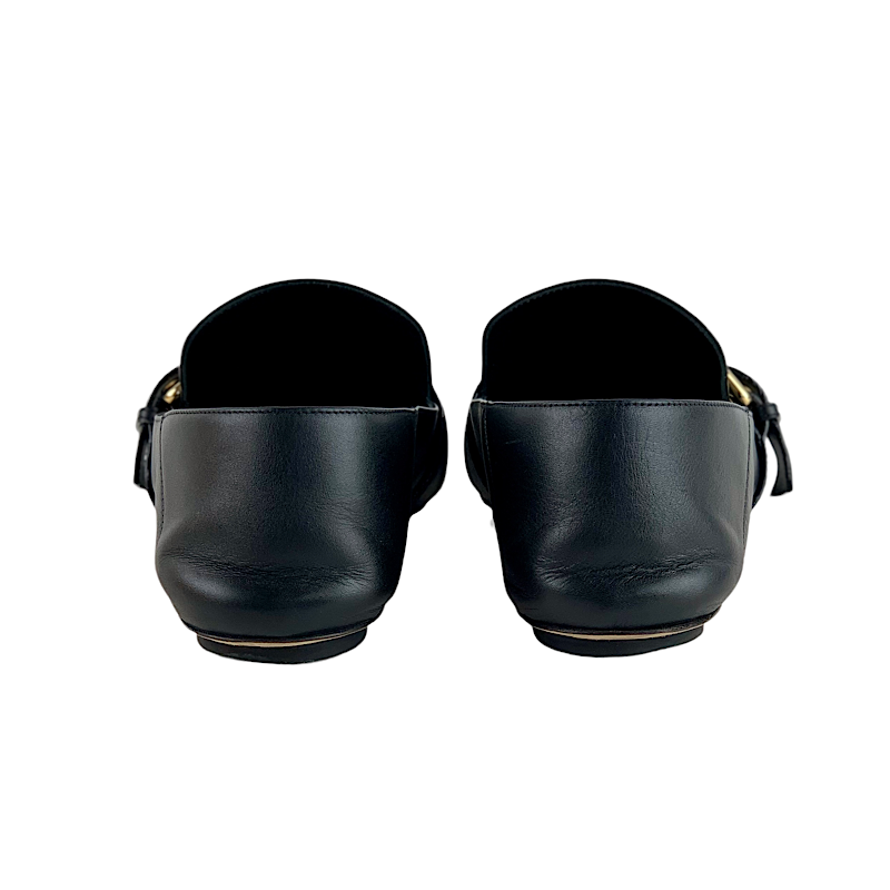 Louis Vuitton Loafers Leather Shoes Leather Black Flat Shoes Monogram Belt