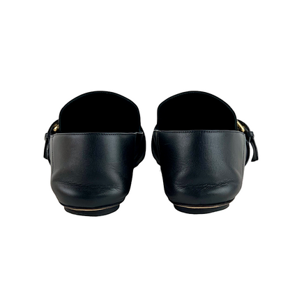 Louis Vuitton Loafers Leather Shoes Leather Black Flat Shoes Monogram Belt