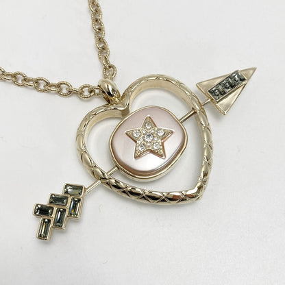 Chanel Cocomark Heart Arrow Necklace B23c Gold GP Rhinestone