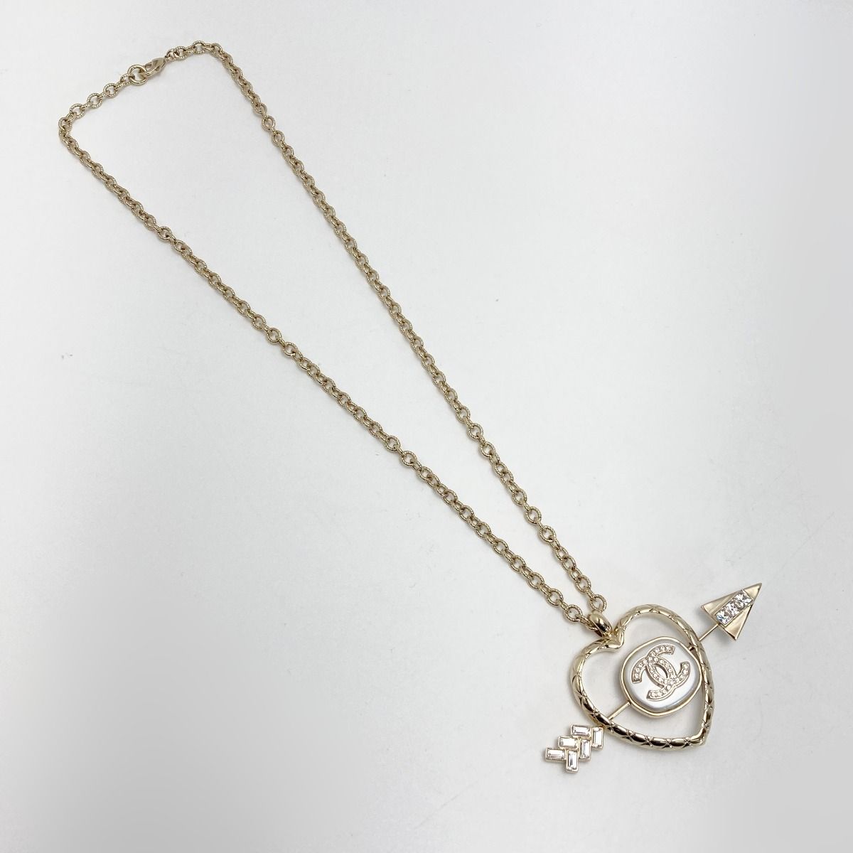 Chanel Cocomark Heart Arrow Necklace B23c Gold GP Rhinestone