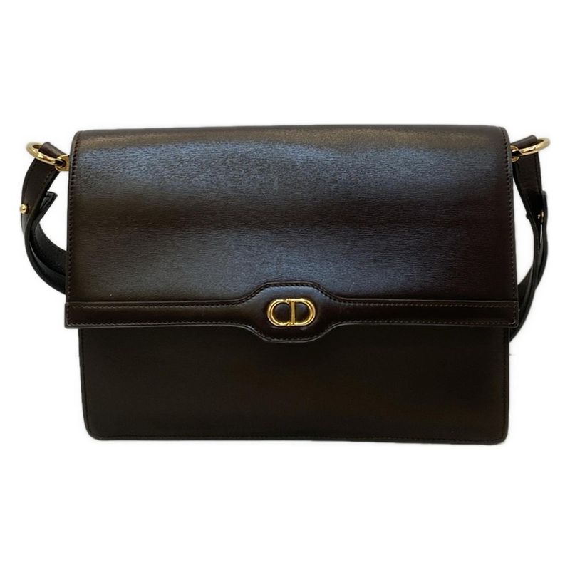 DIOR Christian Dior Shoulder Bag Dark Brown Leather