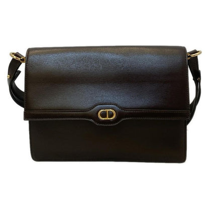 DIOR Christian Dior Shoulder Bag Dark Brown Leather