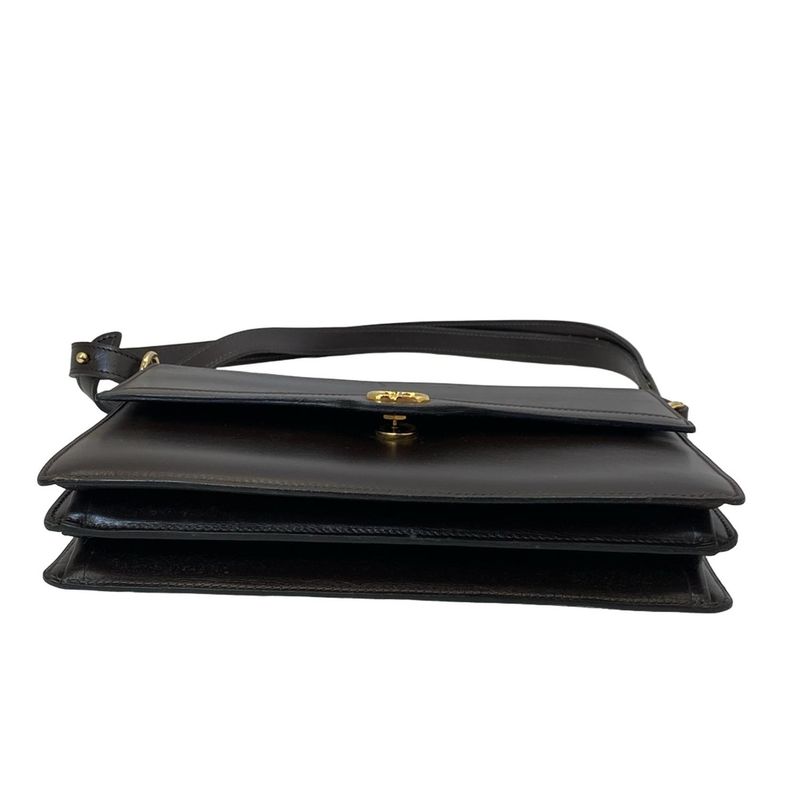 DIOR Christian Dior Shoulder Bag Dark Brown Leather