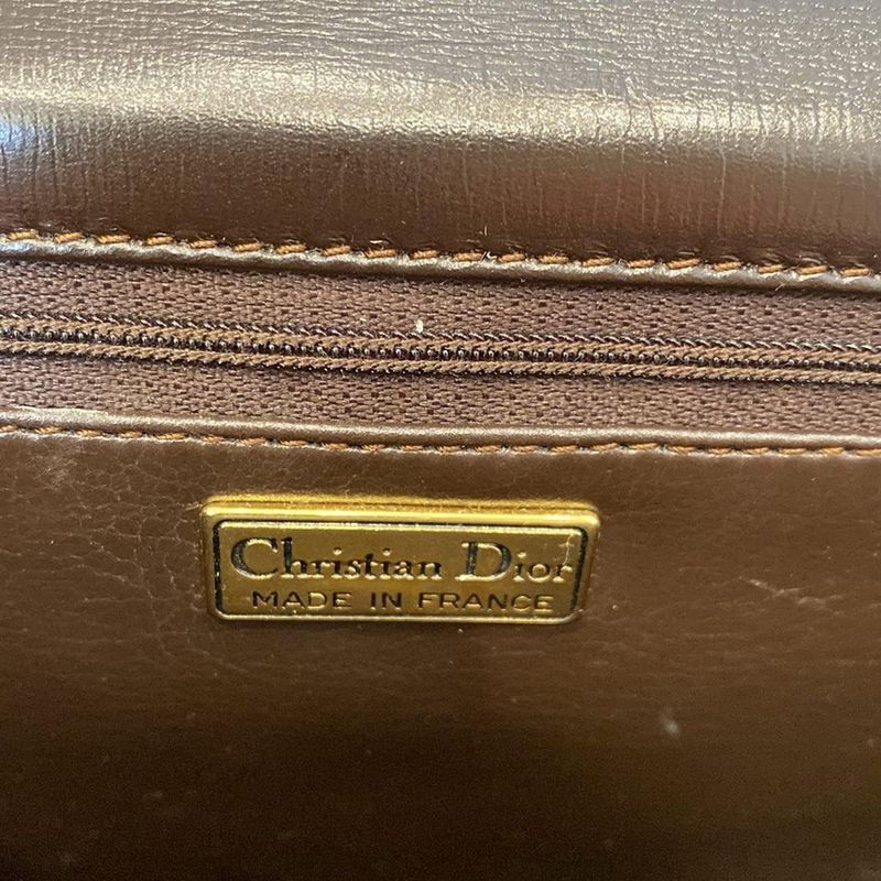 DIOR Christian Dior Shoulder Bag Dark Brown Leather