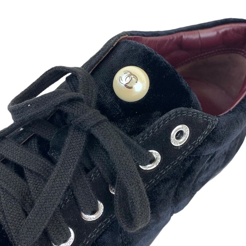 Chanel Sneakers Shoes Velor Suede Black Here Mark Pearl