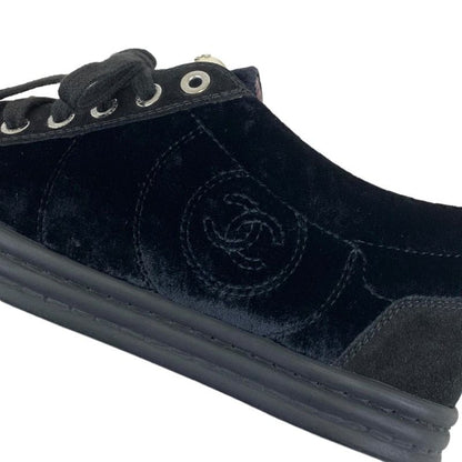 Chanel Sneakers Shoes Velor Suede Black Here Mark Pearl