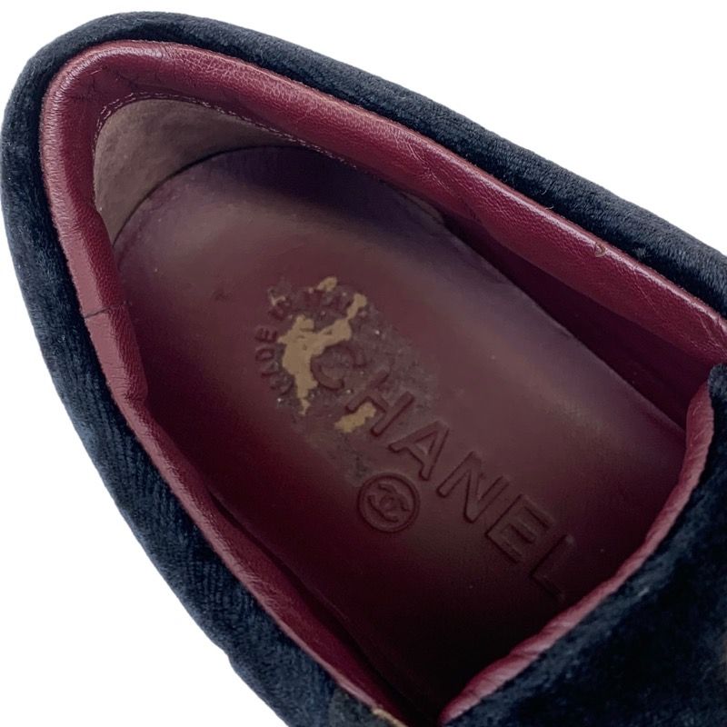 Chanel Sneakers Shoes Velor Suede Black Here Mark Pearl