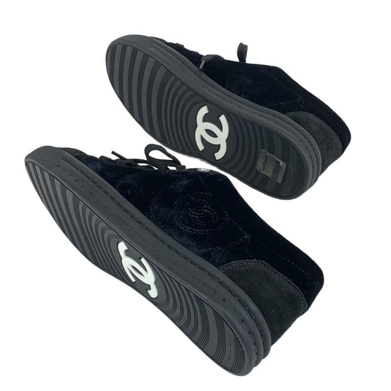Chanel Sneakers Shoes Velor Suede Black Here Mark Pearl