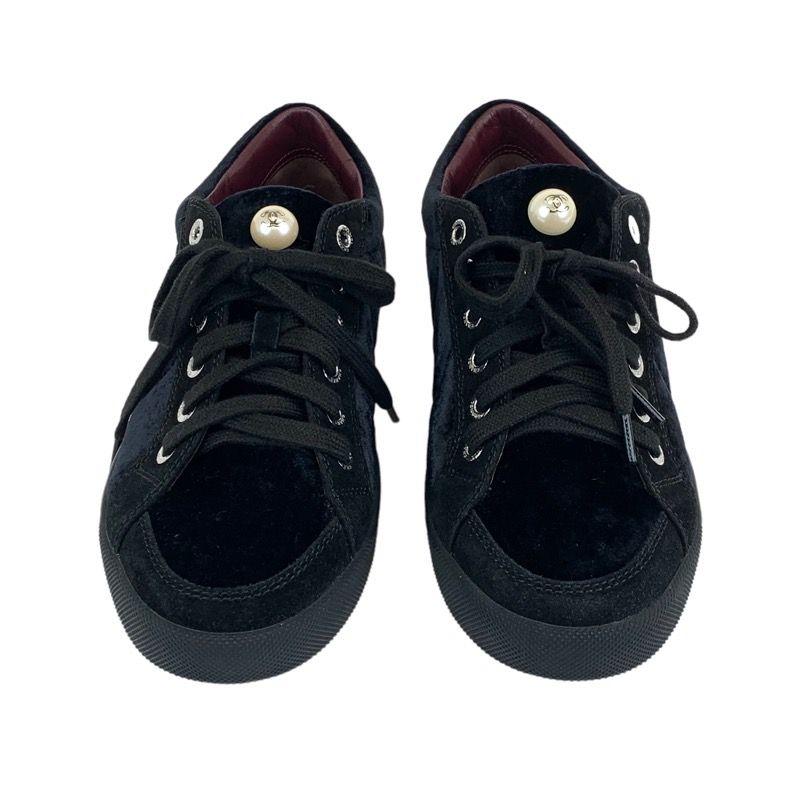 Chanel Sneakers Shoes Velor Suede Black Here Mark Pearl