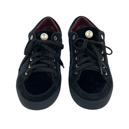 Chanel Sneakers Shoes Velor Suede Black Here Mark Pearl