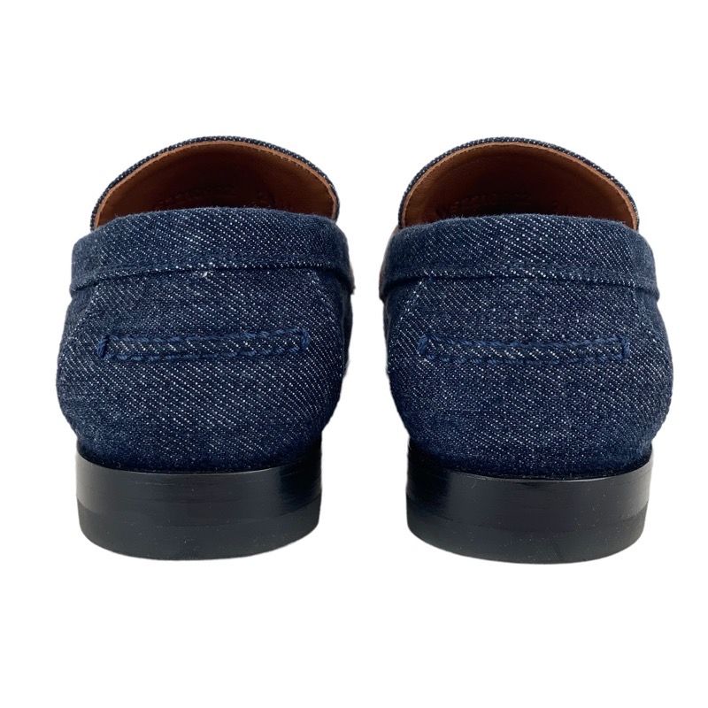 Hermes Loafers Leather Shoes Denim Leather Indigo Blue Brown Silver Flat Shoes