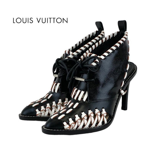 Louis Vuitton Boots Short Boots Shoes Leather Patent Black White Booties Lace Up