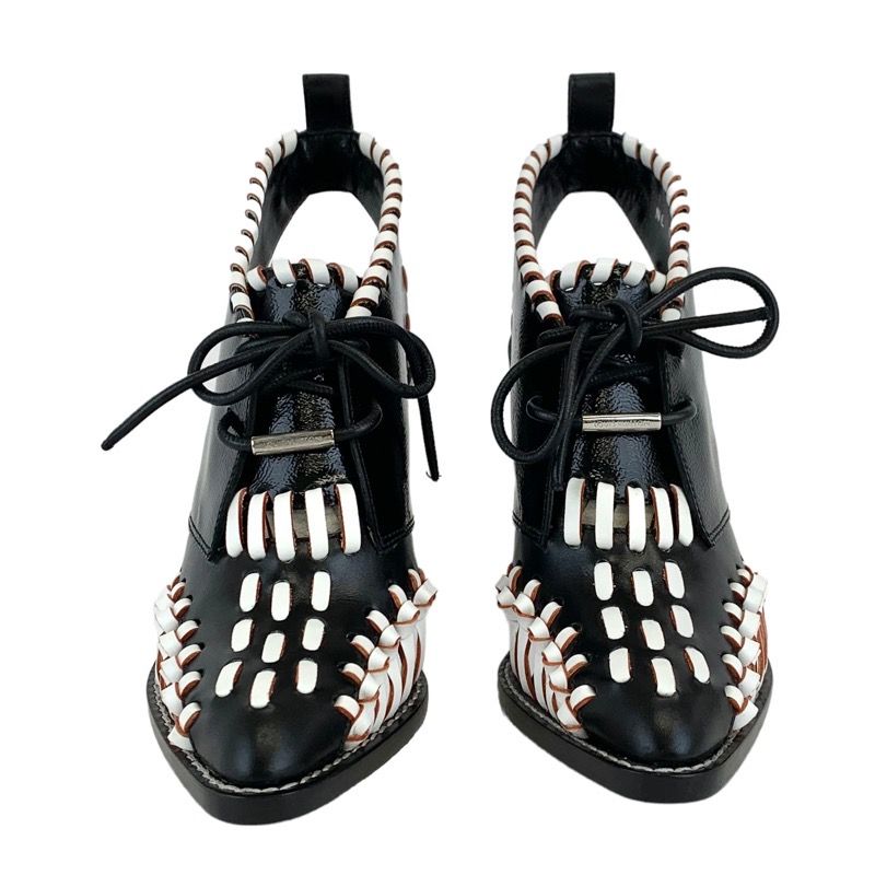 Louis Vuitton Boots Short Boots Shoes Leather Patent Black White Booties Lace Up