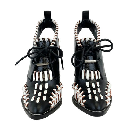 Louis Vuitton Boots Short Boots Shoes Leather Patent Black White Booties Lace Up