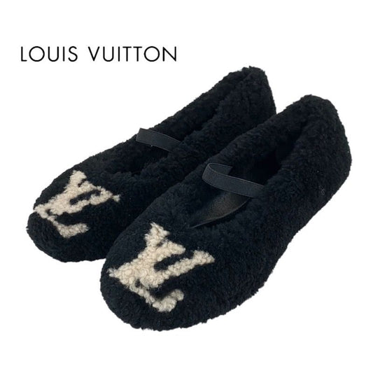 Louis Vuitton Poppy Line Flat Shoes Shearling Black Beige Unused Ballet Shoes