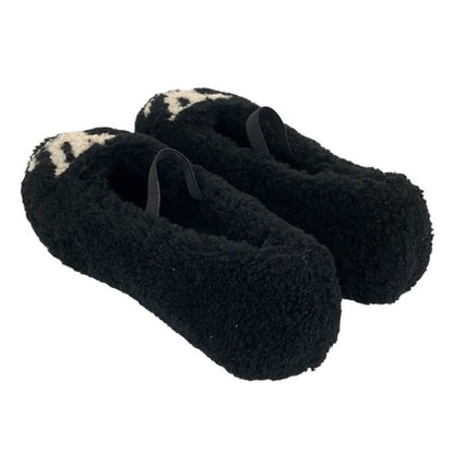 Louis Vuitton Poppy Line Flat Shoes Shearling Black Beige Unused Ballet Shoes