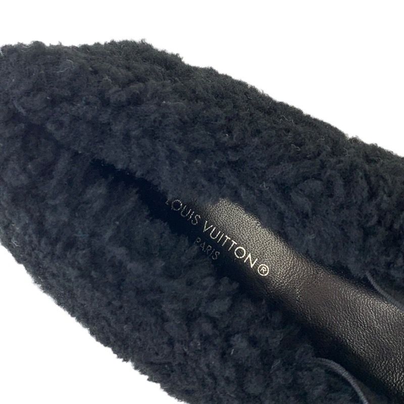 Louis Vuitton Poppy Line Flat Shoes Shearling Black Beige Unused Ballet Shoes